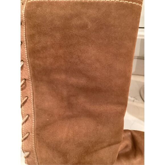 Frye Womens Celia Shearling Back Lace Boot Sz 9 Leather Fawn 16” Shaft - Picture 9 of 9